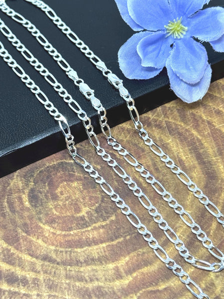Sterling Silver Figaro Chain Necklace, 925 Sterling Silver Curb Chain For Women/Men, Bead Station Chain, Lobster Clasp