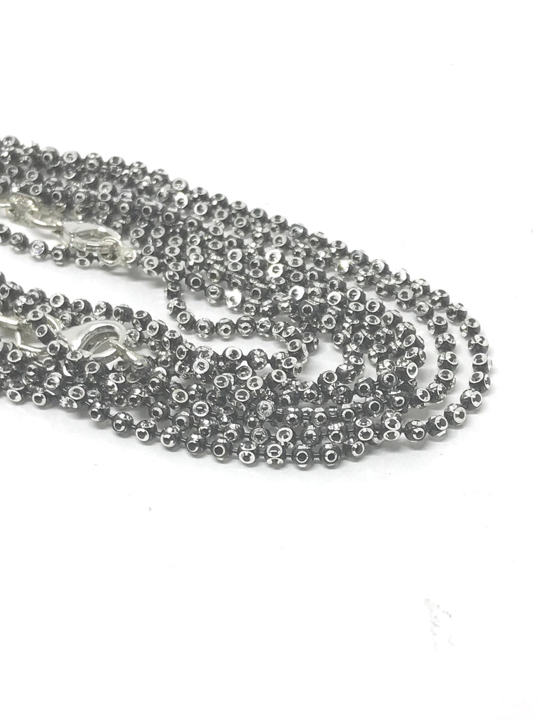 Silver Station Chain, Diamond Cut Station Chain Necklace,925 Sterling Silver Chain,Bead Chain Necklace For Women, Necklace For Men (DCB-200)