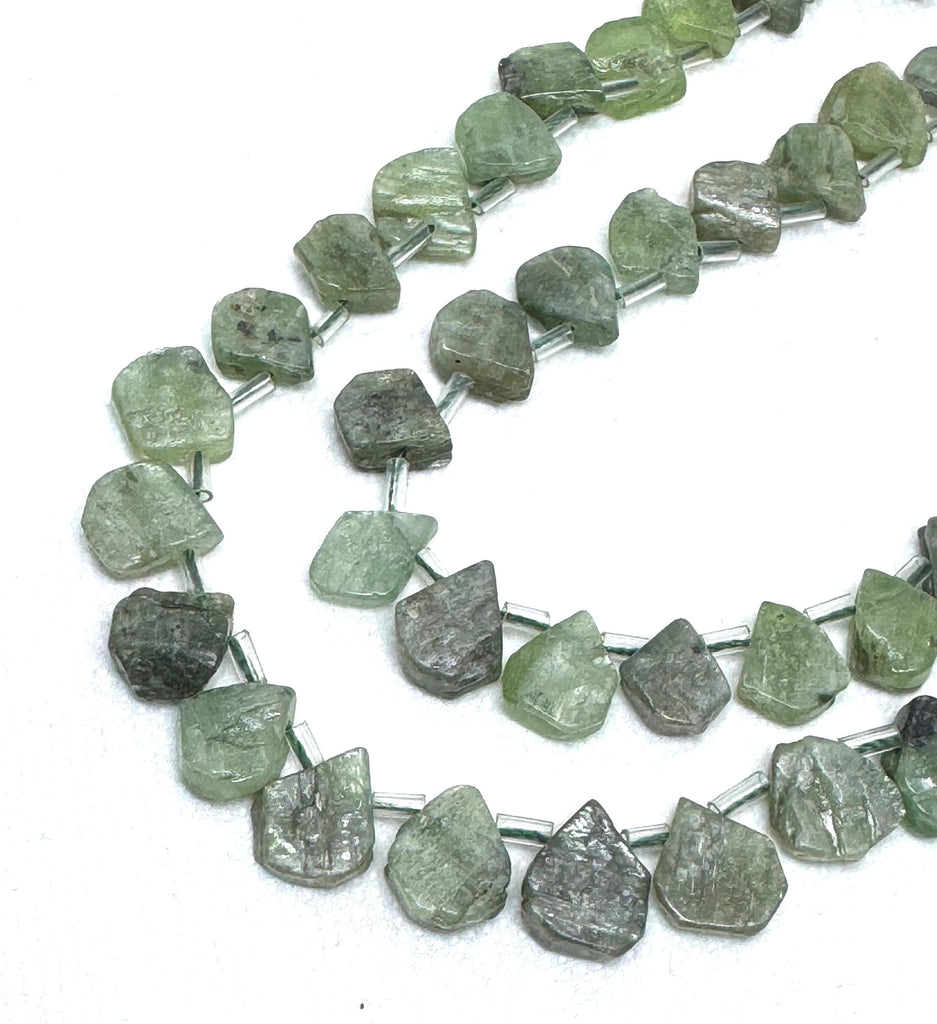 Green Kyanite Briolette Bead Strand, September Birthstone, 16 Inch