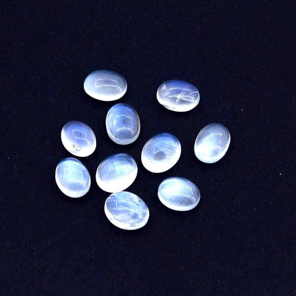 AAAA Natural Rainbow Moonstone, 6x8 to 8x11 to 9x11mm Oval Rainbow Fire Moonstone, Loose Gemstone Lot For Jewelry (Package Of 10 Pcs)