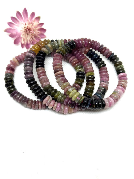 Tourmaline Multicolor Rondale 9 mm Bracelet, stretchable, nice quality. One of a kind,100% natural, Earth mined
