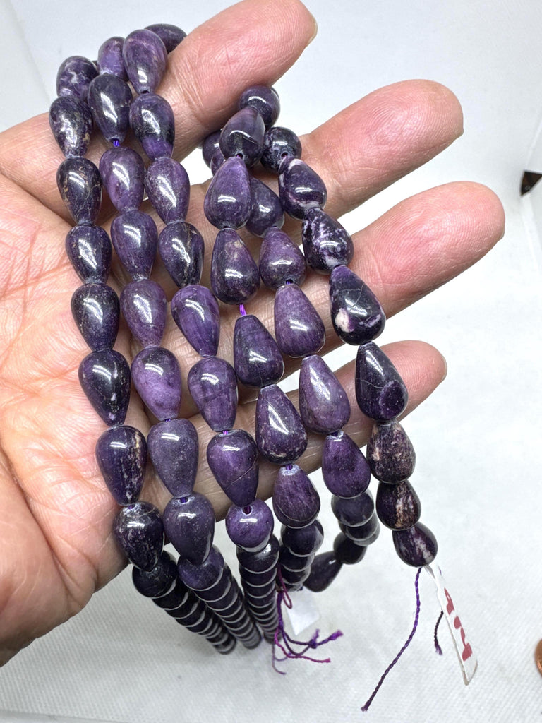 8x12mm Natural Sugilite Teardrop Beaded Necklace For Women, Smooth Purple Sugilite Gemstone Bead Strand For Jewelry Making (#914)
