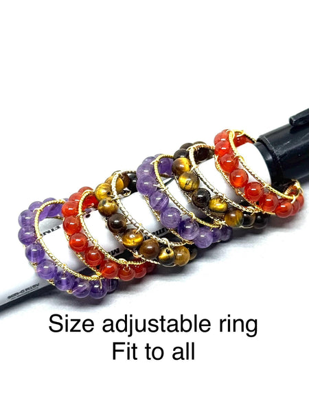 Carnelian -Amethyst- Tiger eye adjustable Ring For Women, Orange, purple and yellow tiger eye Ring, Multi Color, fit to all, adjustable.
