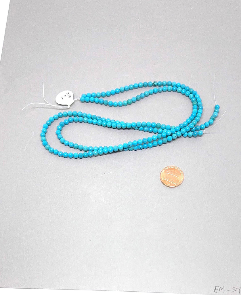 100% Natural Turquoise Beads, 4mm Turquoise Bead Necklace, Smooth Blue Turquoise For Jewelry Making, Gift For Women,15 Inch Strand (#1101)
