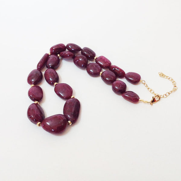 Ruby Bead Necklace With 14k Gold over Silver & adjustable length 19"