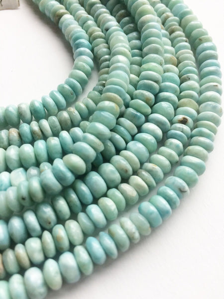 Natural Larimar Beads,Blue Larimar Healing Beads,6- 6.5mm Rondelle Plain Larimar Beaded Necklace,16-18 Inch Larimar Beads For Jewelry Making
