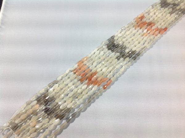 Moonstone , peach, Gray, Multi color Briolet,Tear Drop shape Facetd,Streight drill 4.5x8mm
