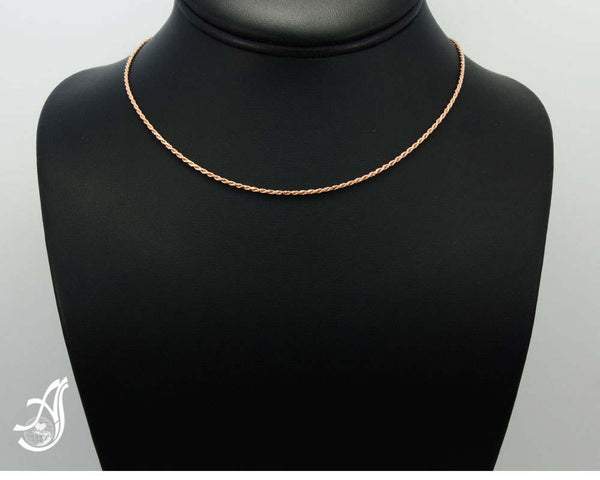 Sterling Silver 1.3 mm Rope chain Rose Gold  color plated 16 ''& 18 " Non tarnishing, Nickle free  (SRDC-30-RC-16 )