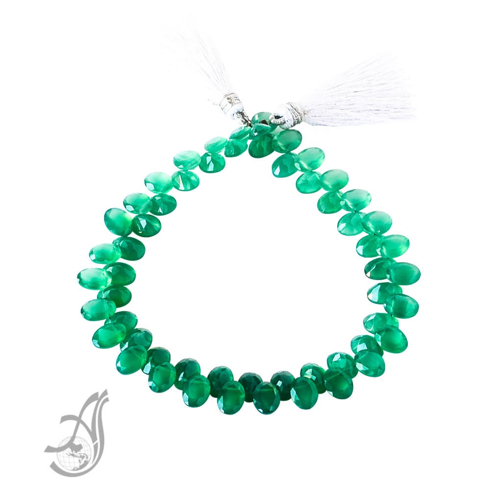 Green Onyx Oval Faceted side Drill Exceptional 8x6   mm appx. Most creative. 8 inch strand.