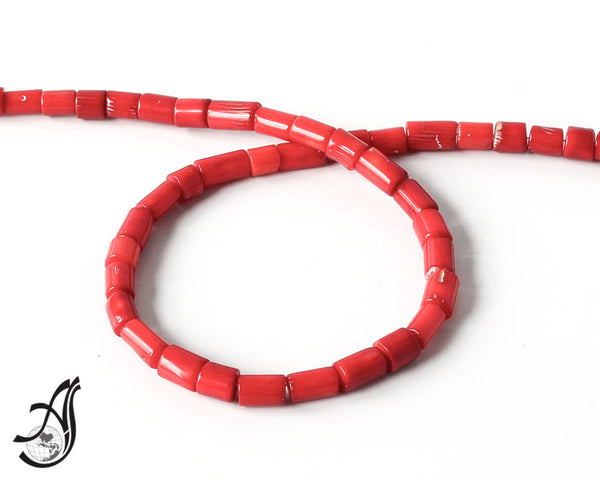 Red Bamboo Coral Plain Barrel 6x8 to 6x9 mm appx.,Nice attractive color,15 inch full strand.(526)