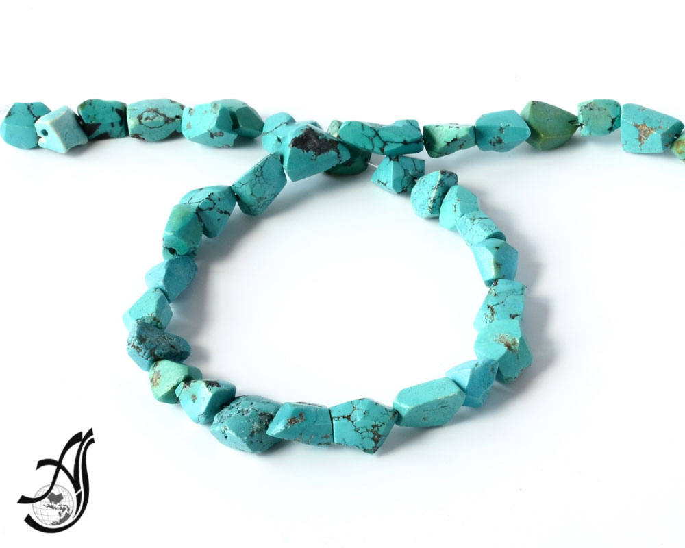 AAA Turquoise Tumble Faceted  10x11 mm Free form15 inch  appx.,  100% Natural earth mined, very creative  &Exceptional