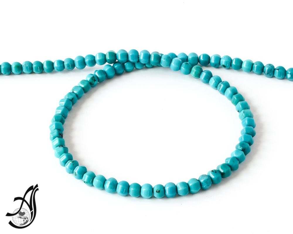 Turquoise Faceted Malon shape roundale 6mm Appx.Unusual & Creative, Nice Sleeping beauti with natural black spots, gives good look.