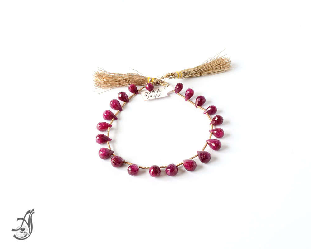 Natural Ruby Briolette Faceted 5x7 to 7x11 appx. 8 inch strand treated.For  Creative designs