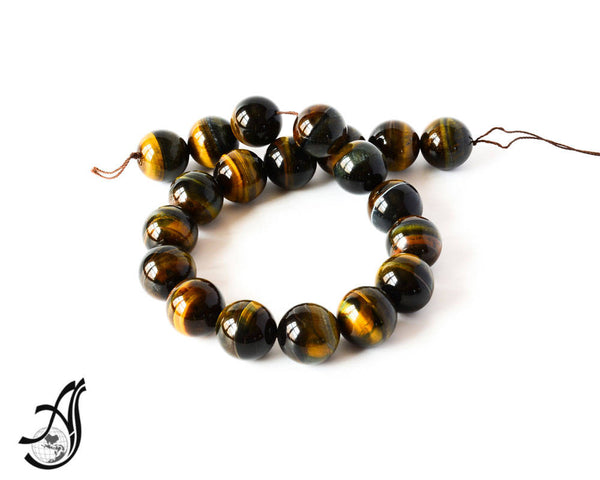 Tiger Eye , Yellow, Black ,  Ropund Plain 20mm 16inch full strand.One of a kind, very creative.Black & yellow Color