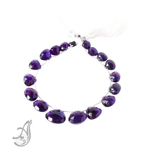 Best African Amethyst Flat Briolette Faceted 8 to 15 mm Excellent AAA Qty8  inch , transparent quality,, full Dark color 100% Natural,