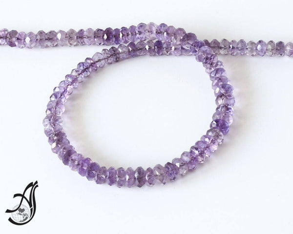 7mm Amethyst Rondelle Beaded Necklace, Purple Amethyst Bead Strand, Loose Faceted Amethyst Stone Bead Beads For Jewelry, Gift For Woman