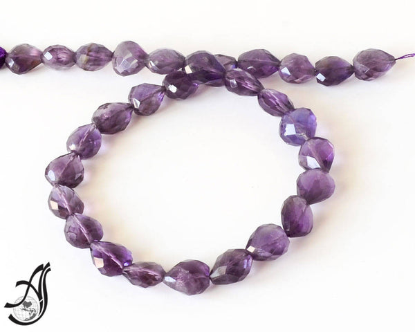 Amethysrt Faceted Pear shape Flat 10x12 mm., Purple,full strand 15 inch,Fine quality, Good Luster,very creative
