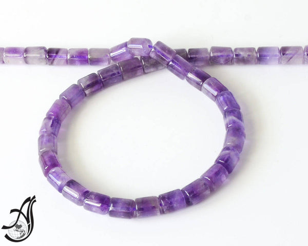 Amethyst Plain Round Barrel 7x9mm , appx.,Purple,14 inch, Beautifull color bands and design. 100% Natural,