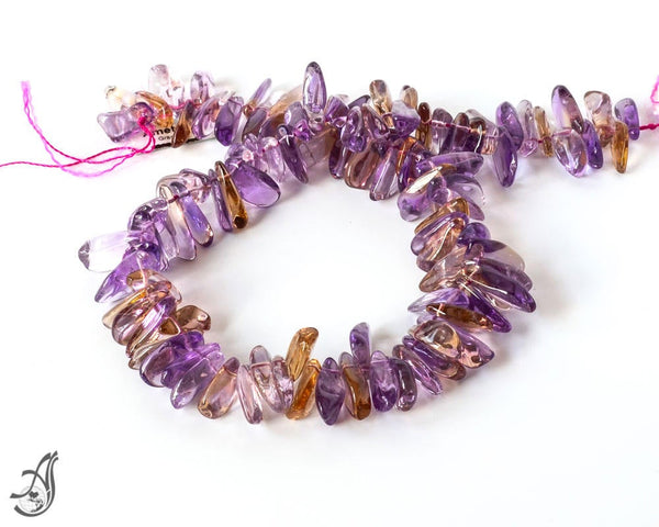 Ametrine Uncut Best Quality appx 6x16mm,  Rare,  Natural earth mined, 16 inch, Creative.Blossom Colors.Exceptional,Full Luster.