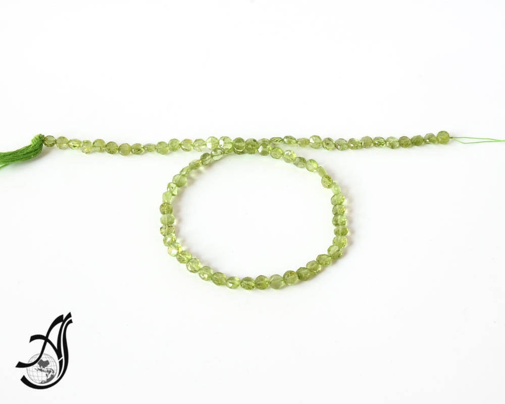 Peridot Faceted Coin 6mm calibrated Appx. Green, 15 Inch strand ,Green, Gemstone Bead 100% Natural, AAA gem quality (# 336)