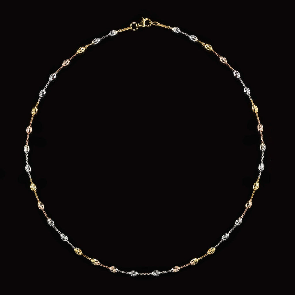 Tri-color 925 Sterling Silver ,station Oval  Bead Chain Necklace with Lobster Clasp, Nontarnishing,Varios lengths
