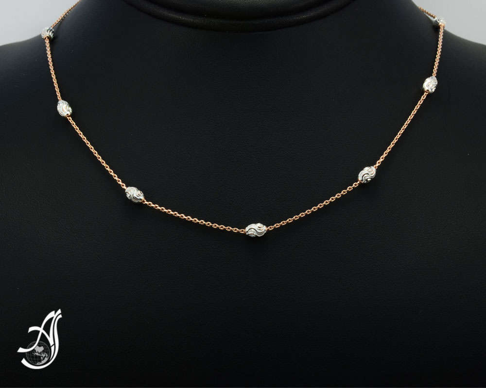 Rose Gold BEAUTIFUL ITALIAN 925 Sterling Siver Two tone(Rose & White) chain Necklace,station OVAL moon cut,Various lengths(TY40-Rw-16)
