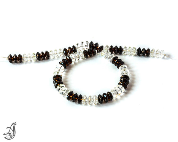 Smokey and White Quartz Faceted Roundale Unusual 10 mm 14 inch full strand,Powerful healing.