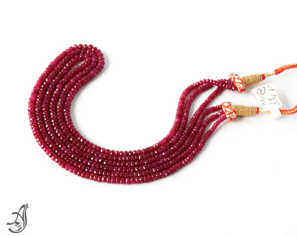 Ruby Faceted Round 3 Strand.Necklace, 3 to 4 mm adjustable length 16 to 22 inch ,Beautiful Red.Reday to wear