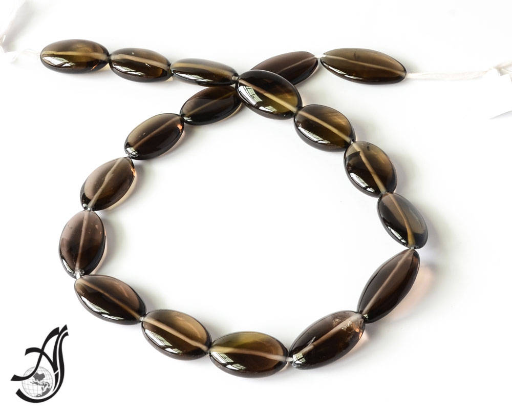 Smokey Quartz Long Oval Plain 13x23 mm appx.,  15 inch, Most creative.100% Natural, Lively Brown Color  (code-  V.AC )