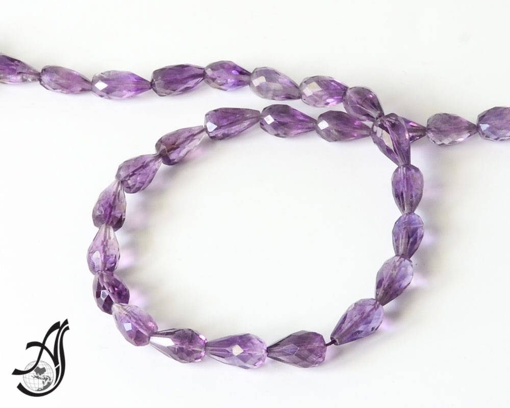 Amethyst Faceted Tear drop 7x12 Streight drill., Purple,full strand 15 inch,Fine quality, Good Luster,very creative,streight drill