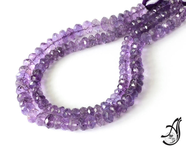 Purple Amethyst Bead, 7.5MM To 10MM Amethyst Rondelle Bead Necklace, Faceted Gemstone Bead For Jewelry, February Birthstone Jewelry