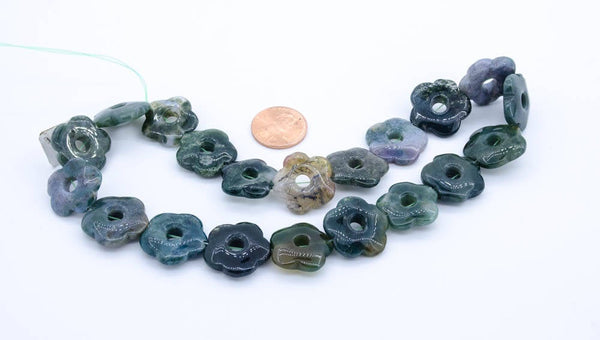 Jaspher Flower shape, Green, center big whole, Top drill  20 mm 16 inch, Very exceptional, Creative