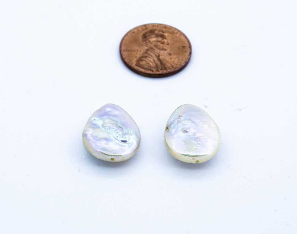 Natural Pearl Pear shape PAIR 14x19 mm ( Package of 2 pcs) fresh water pearl. Streight drill, best for earing or otherwise.