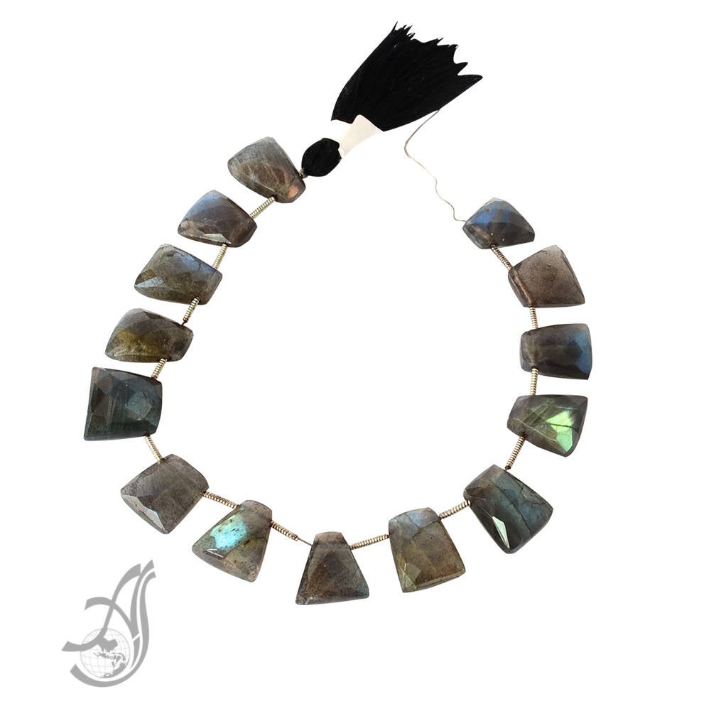 Labradorite Faceted Tie shape 13x15 mm Exceptional 10 inch appx. Length, side drill ,  One of a kind style & creative.