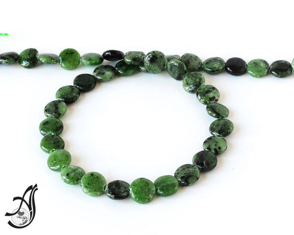 Ruby Zoisite Coin Plain 10  mm,Green,Red color, AAA Quality 15 inch full strand. Very creative & one of a kind 100% natural,