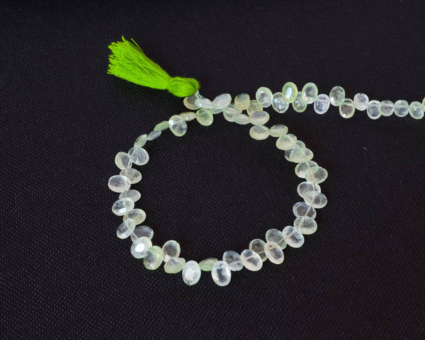 Prehnite Oval Faceted Appx 8x6  15 inch ,side drill,100% natural, creative patern of Dark green blackish flakes inside.