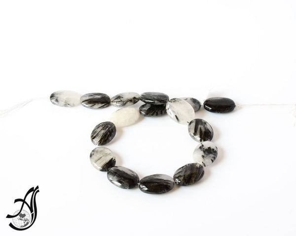 Tourmalinated  Quartz Oval Plain 18x24mm, Black & white, Best Quality, AAA Quality 15 inch full strand, 100% natural Calibrated.