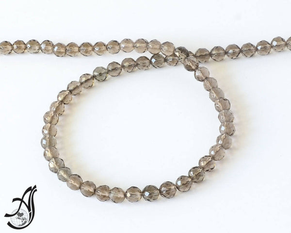 Smokey Quartz  Faceted Round 6 mm Calibrated , Medium color mm appx. 15 inch,creative.100% Natural ( code- V.CC)