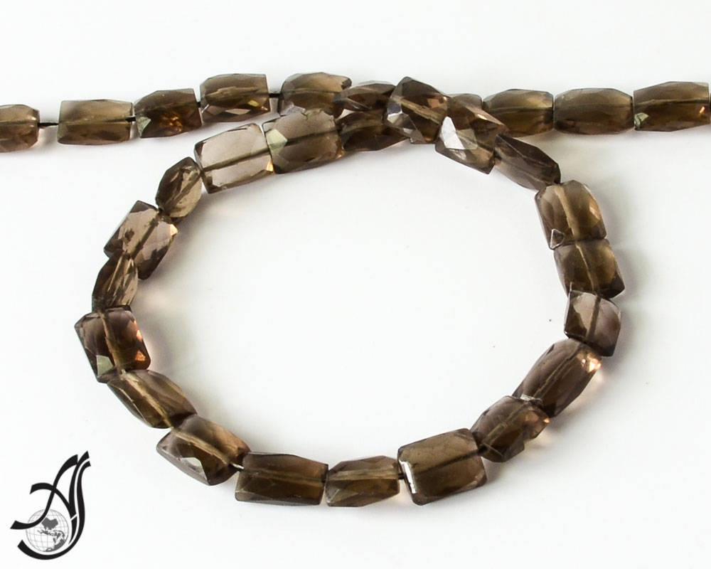 Smokey Quartz Faceted Rectangular  8 x11 mm appx.,  15 inch, Most creative.100% Natural, Lively Brown Color  (code-  V )
