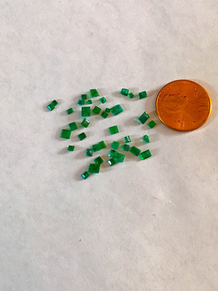 Emerald Faceted Square 1.8 mm to 3.40  appx. mm, Mix parcel , 39 pcs. 100% Natural, Light black PK, Rich green decent quality