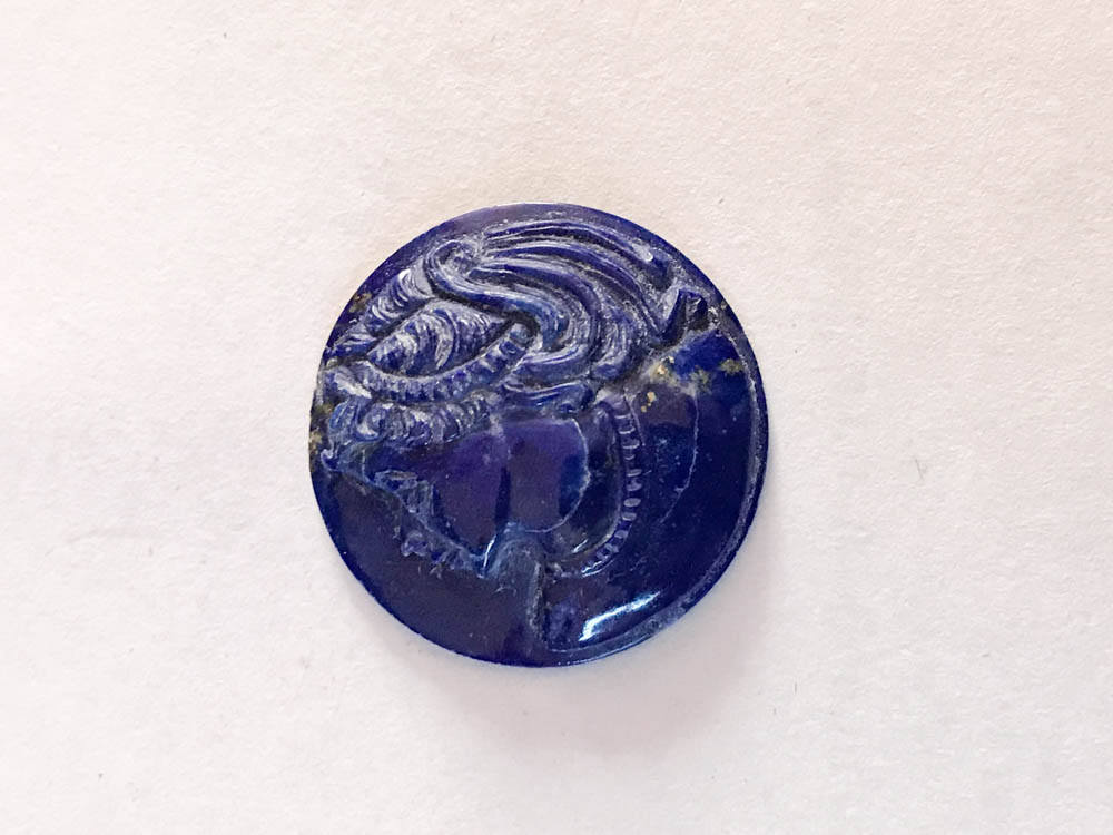 Lapis Lazuli Roun Cab. Hand  Artfull Carving  30 mm Natural 100%  , No treatment,