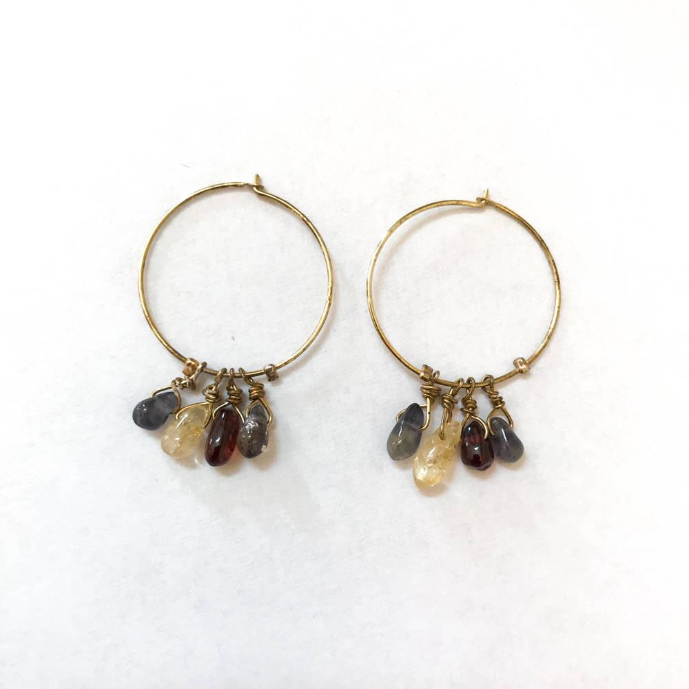 Multi stone-citrine,iolite,garnet-Earing Gold filled, hand crafted in USA,