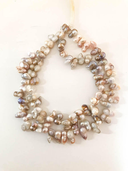 Natural Fresh water IRREGULAR/ FANCY Shape  Pearl, white Cream ,  10x15mm appx., 16 inch, fine luster , Beautiful & Creative  ( RC) )