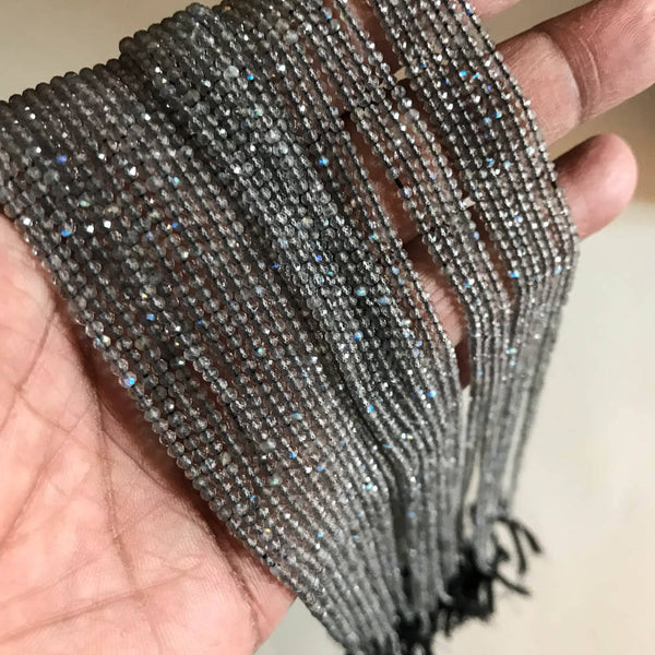 Natural Labradorite Beads, 2 mm Faceted Labradorite Beads,15 Inch Labradorite Bead Strands, Round Cut Micro Faceted Beads, Bulk Beads (939)