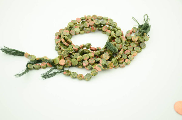 Unikite  Coin plain, 9 mm AAA quality 15 inch full strand.One of a kind,100% natural Earth mined.
