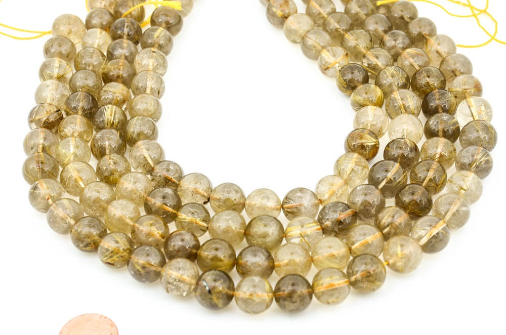 100% Natural Rutilated Quartz Beads, 12.6mm Round Rutilated Quartz Beads For Jewelry Making,AAA Rutilated Quartz Smooth Beads,16 Inch Strand