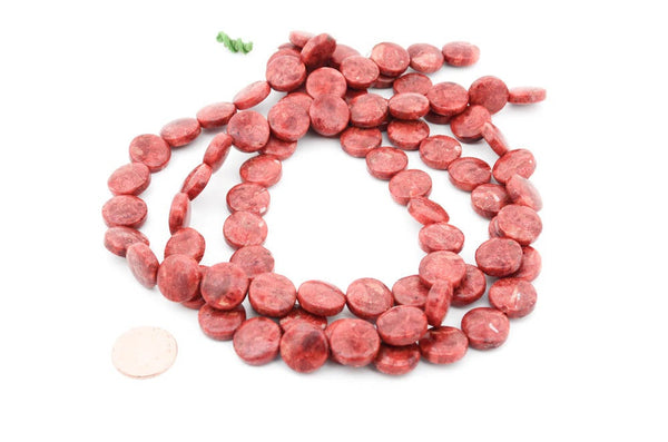 Sponge Coral Coin Plain COIN shape 14 mm.,Nice attractive color,Creative,15 inch full strand.(# 00519)