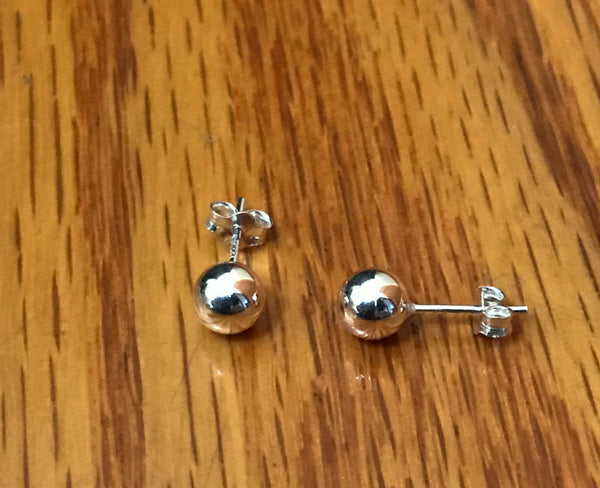 Sterling Silver 6 mm Stud earing Pair with butterfly post, AAAquality