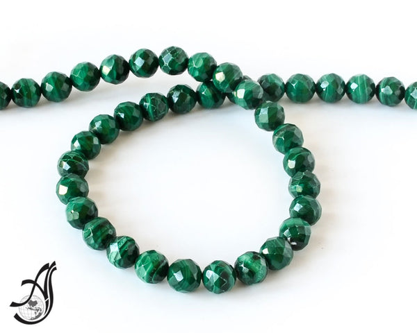 7MM Malachite Beads, Round Faceted Malachite Beaded Necklace For Women,/Men, Green Malachite Gemstone For Jewelry Making #628