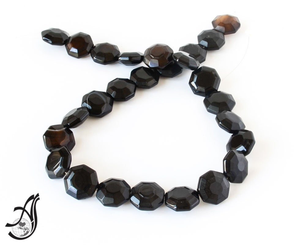 Black Onyx xigonal shape Faceted 16 mm appx. Most creative heaven for designer. 16 inch(#606)